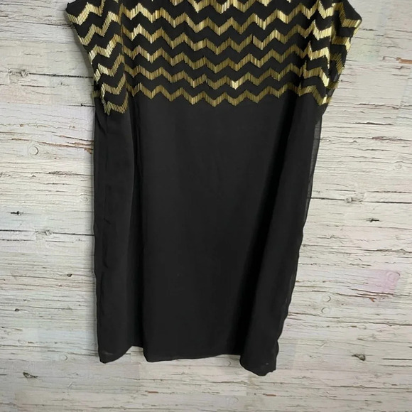 Jessica dress midi black gold chevron dress sheath sleeveless size 14 - Picture 2 of 10